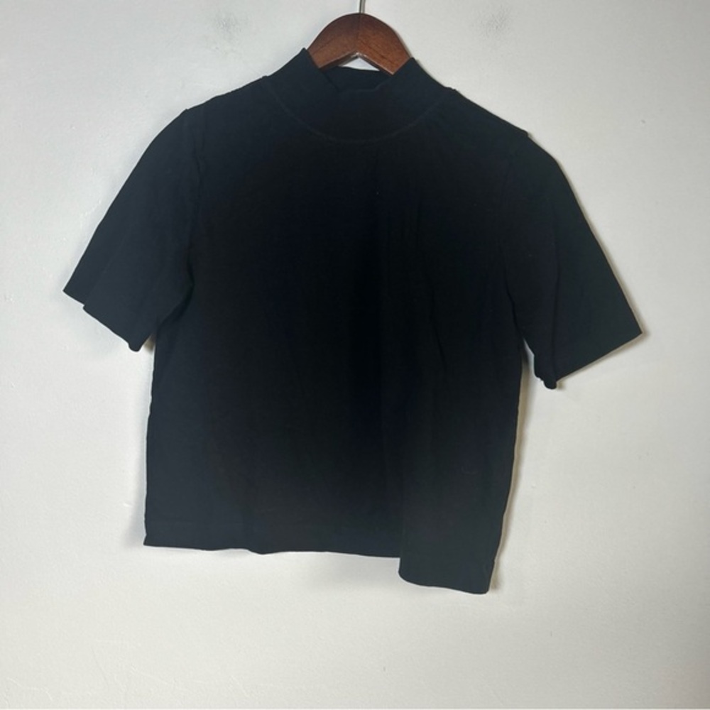ZARA Black Mock Neck Short Sleeve Top Women Size S